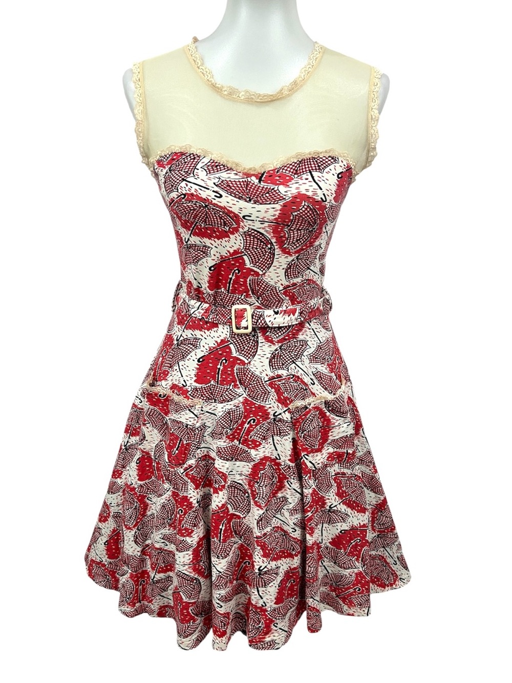 Effie’s Heart Retro Mod Mesh Sweetheart Neckline Umbrella Parasol Swing Dress